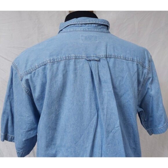 Route 66 Mens Large Blue Cotton Button Down Short Sleeve Outdoors Denim Shirt - Picture 7 of 9